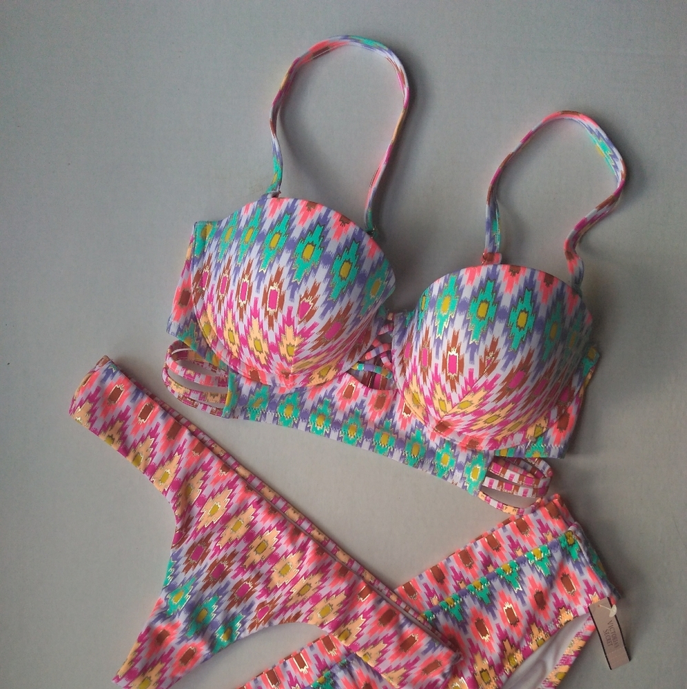 VS Midi Beach Bandeau Cheeky Thong Bikini~Ikat - Picture 1 of 13